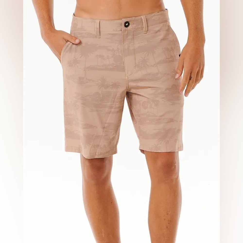 Rip Curl Boardwalks Mirage Men's Brown Black Palm Print 9” Boardshorts Size 36